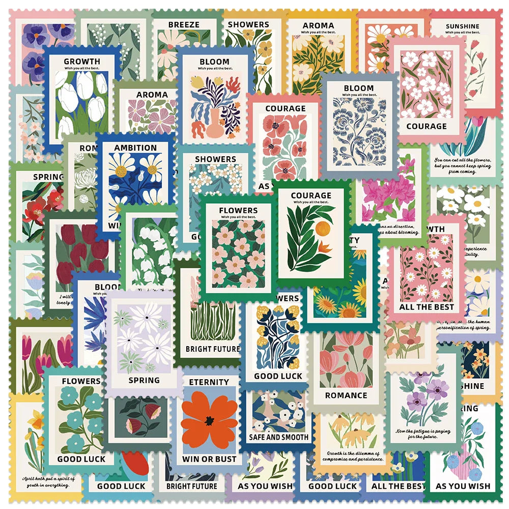50PCS Retro Flower Stickers for Journals, Planners, Crafts, Scrapbooking