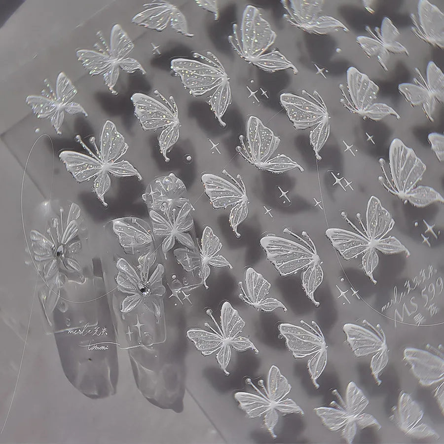 5D Glitter Butterfly Nail Stickers Aurora Charms DIY Manicure Decals