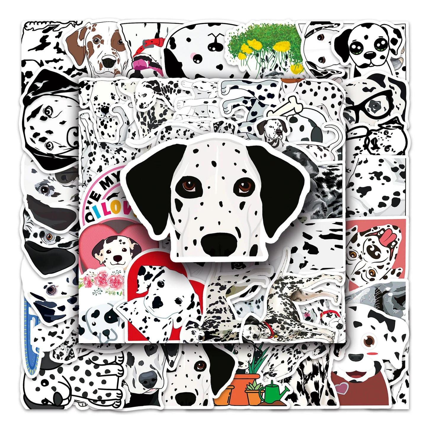 50Pcs Spotted Dog Cartoon Waterproof Vinyl Stickers for Skateboard Snowboard