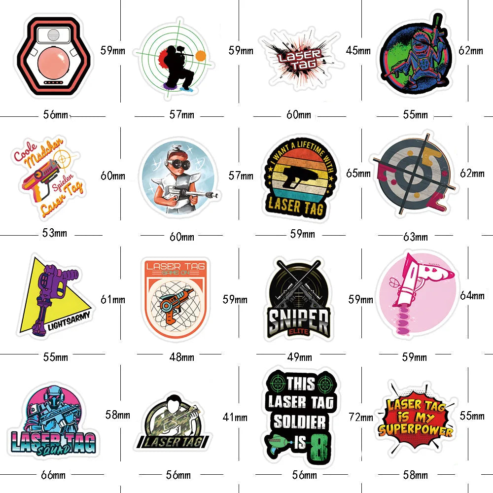 10/30/50PCS Laser Tag Shootout Game Stickers Cool Graffiti Toys For Kids Boys Phone Luggage Laptop Skateboard Decals Car Sticker