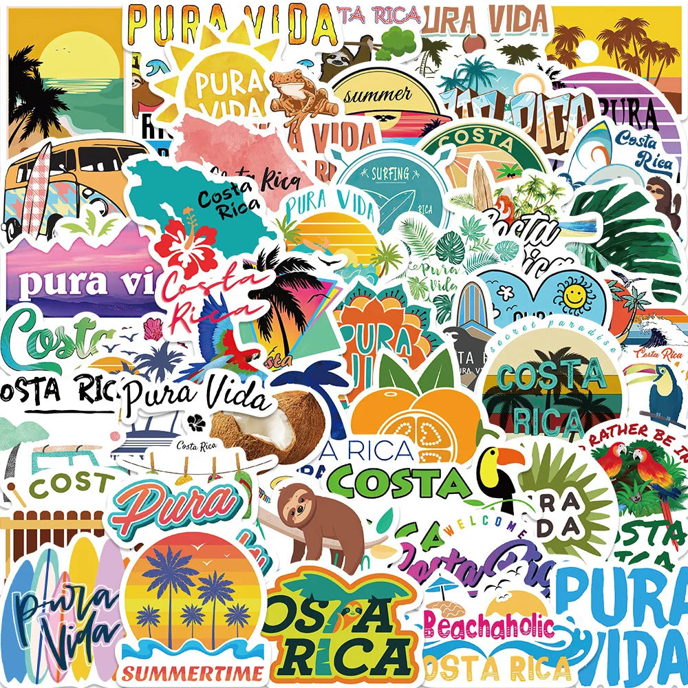 Costa Rica Pura Vida Graffiti Stickers for Guitar Laptop Phone Motorcycle Skateboard Helmet Car