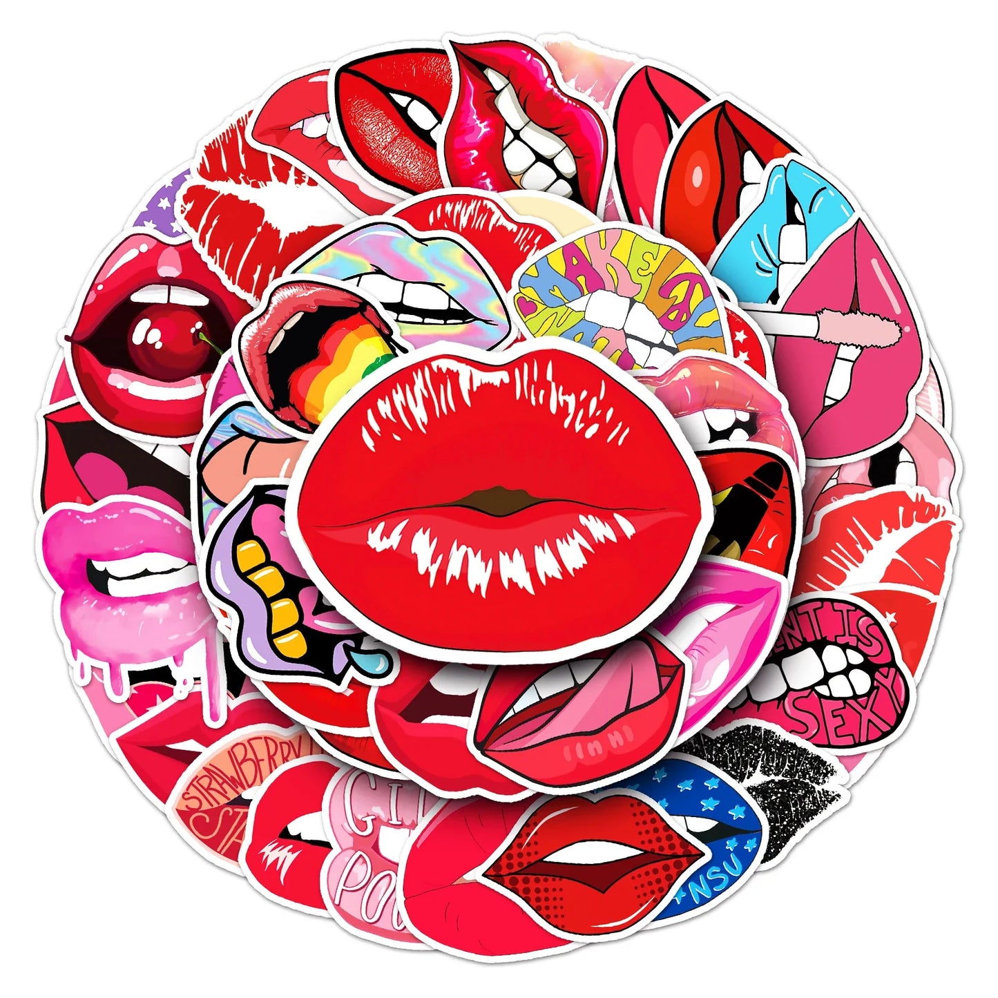 50Pcs Cute Cartoon Lip Series Waterproof Vinyl Stickers for Skateboard Snowboard