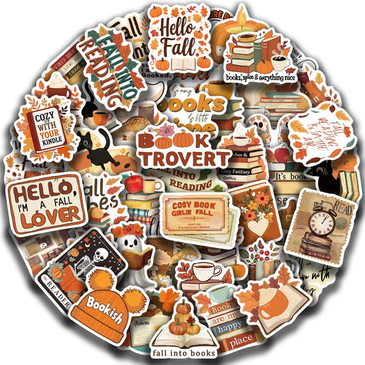50Pcs Fall Book Stickers for Laptop & Scrapbook