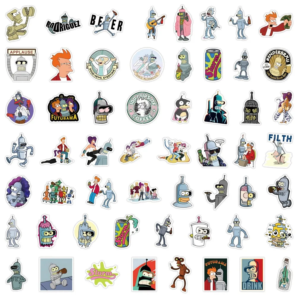 55pcs Futurama Stickers for Laptop, Phone, Scooter, Notebook, Fridge, Water Bottle