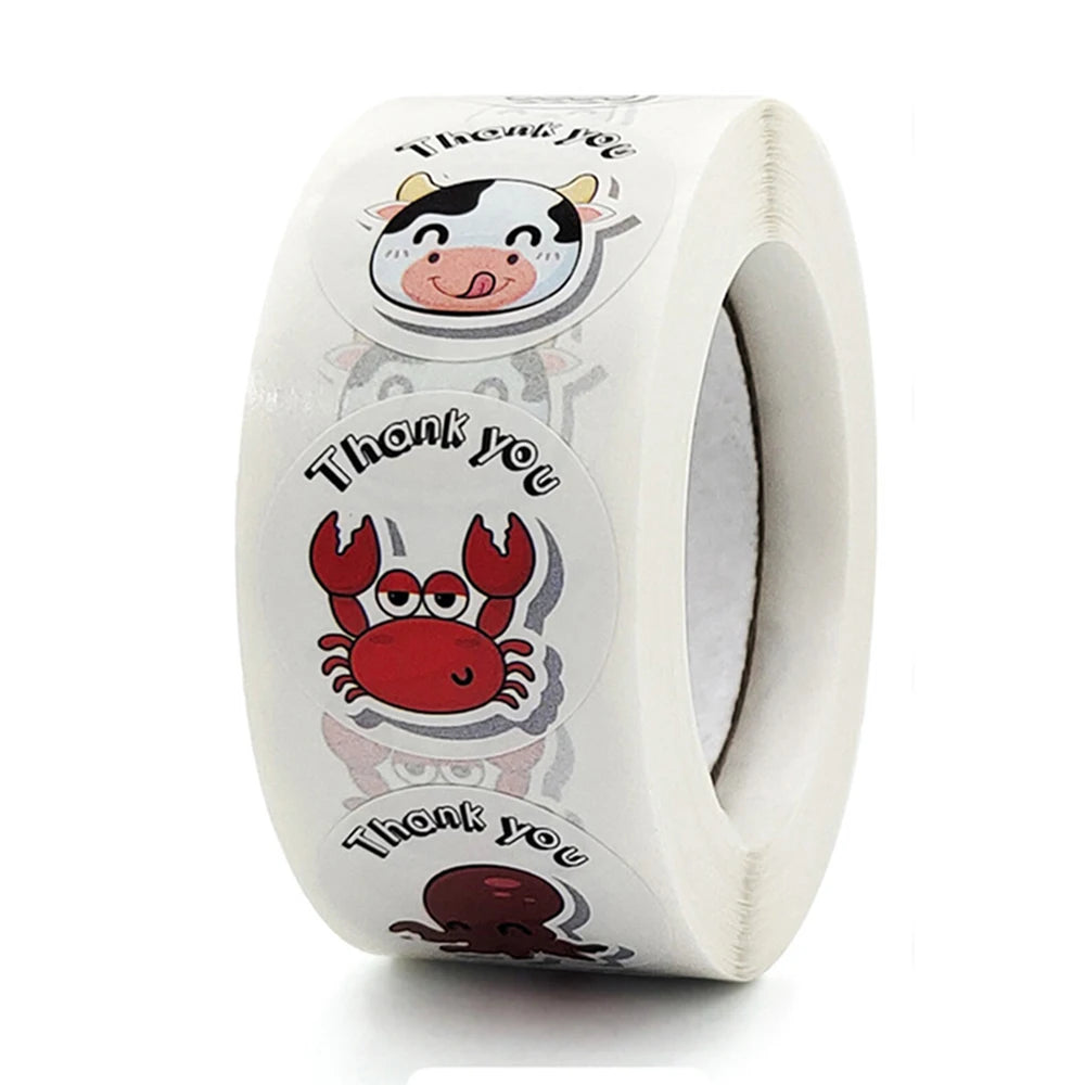 100-500pcs Round Cartoon Label Stickers Paper Cute Thank You Stickers for Baking Packaging Seal Labels Stationery Stickers