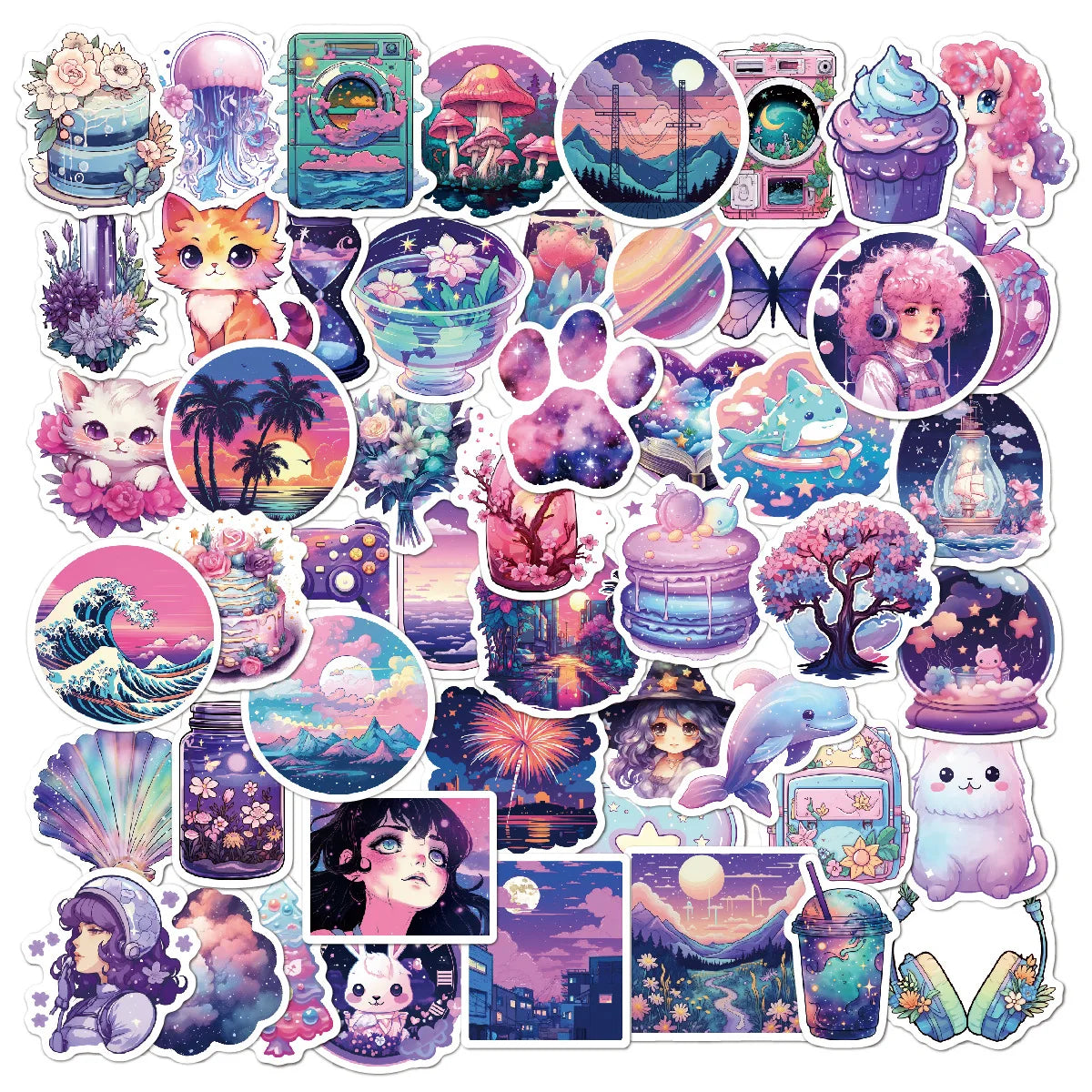 Fantasy Purple Cartoon Stickers for Laptop, Luggage, Skateboard - 10/30/50PCS
