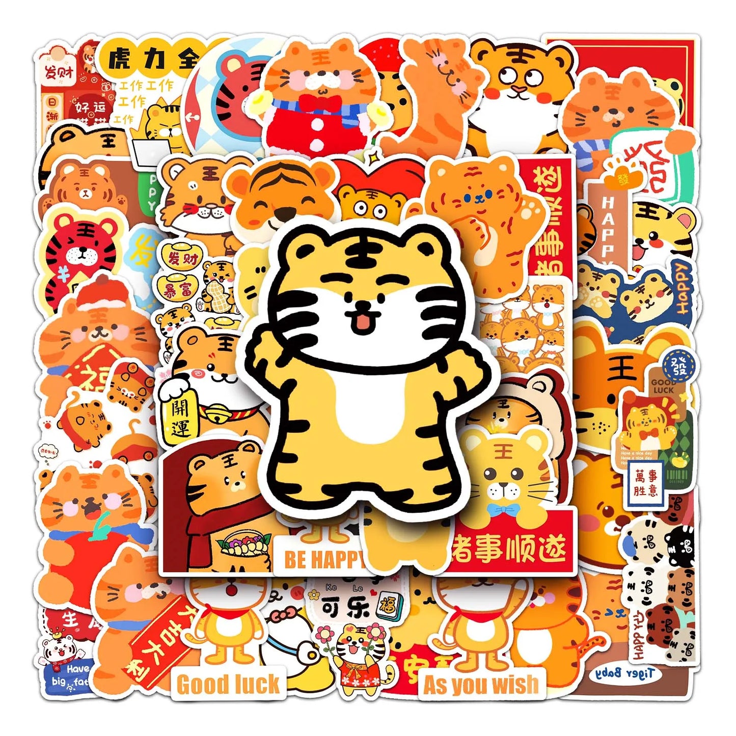 50Pcs Cute Tiger Waterproof Vinyl Stickers for Skateboard Snowboard
