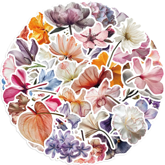 10/50PCS Plant Blooming Flower Stickers Aesthetic Ins Decals DIY Notebook Bike Phone Luggage Car Waterproof Decoration Sticker