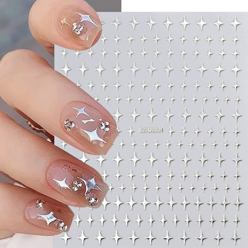 3D Metallic Star Nail Stickers Gold/Silver Y2K Manicure