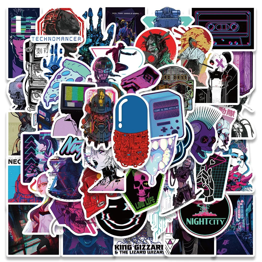 10/25/50Pcs Cartoon Cool Cyberpunk Sticker Packs