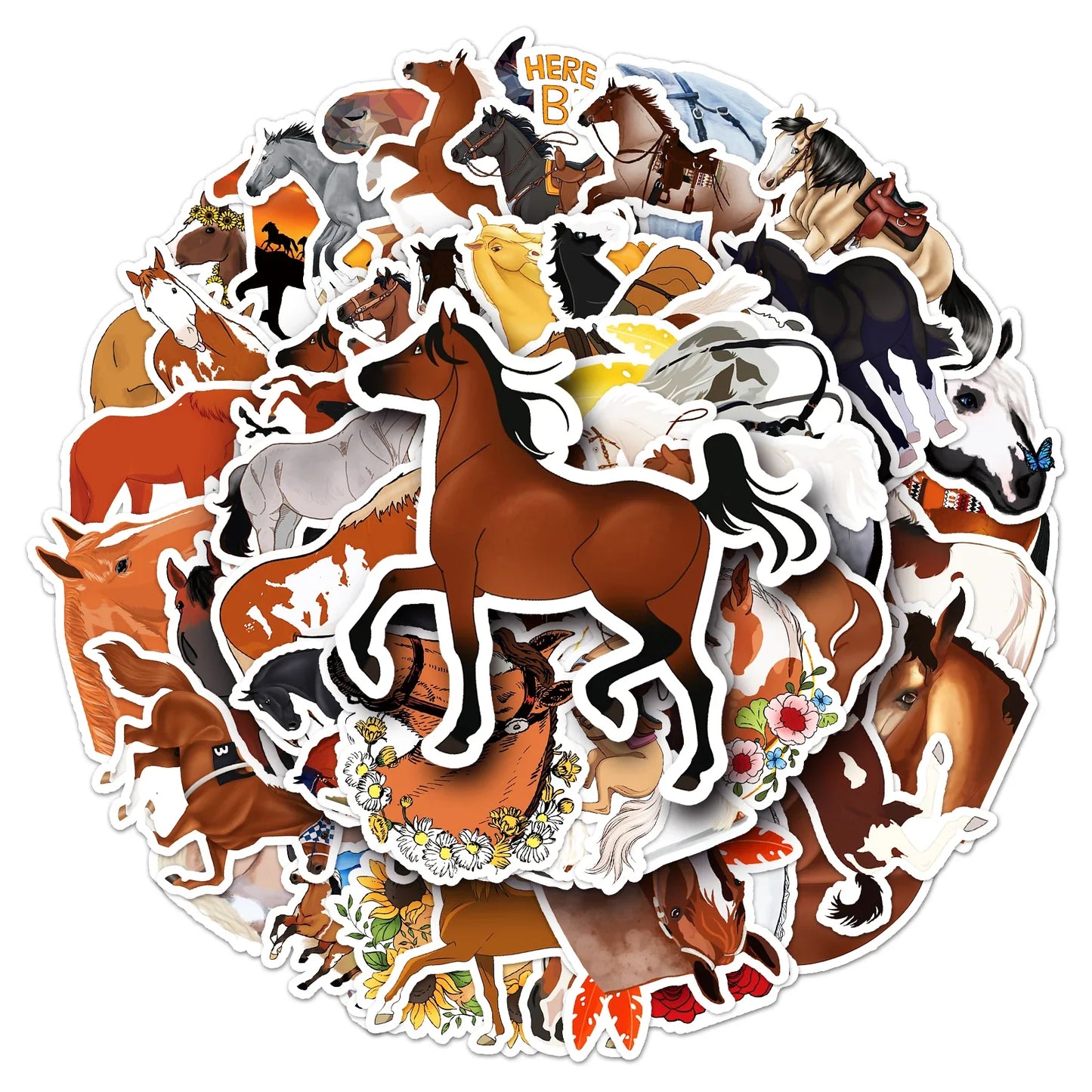 50Pcs Horse Cartoon Waterproof Vinyl Stickers for Skateboard Snowboard