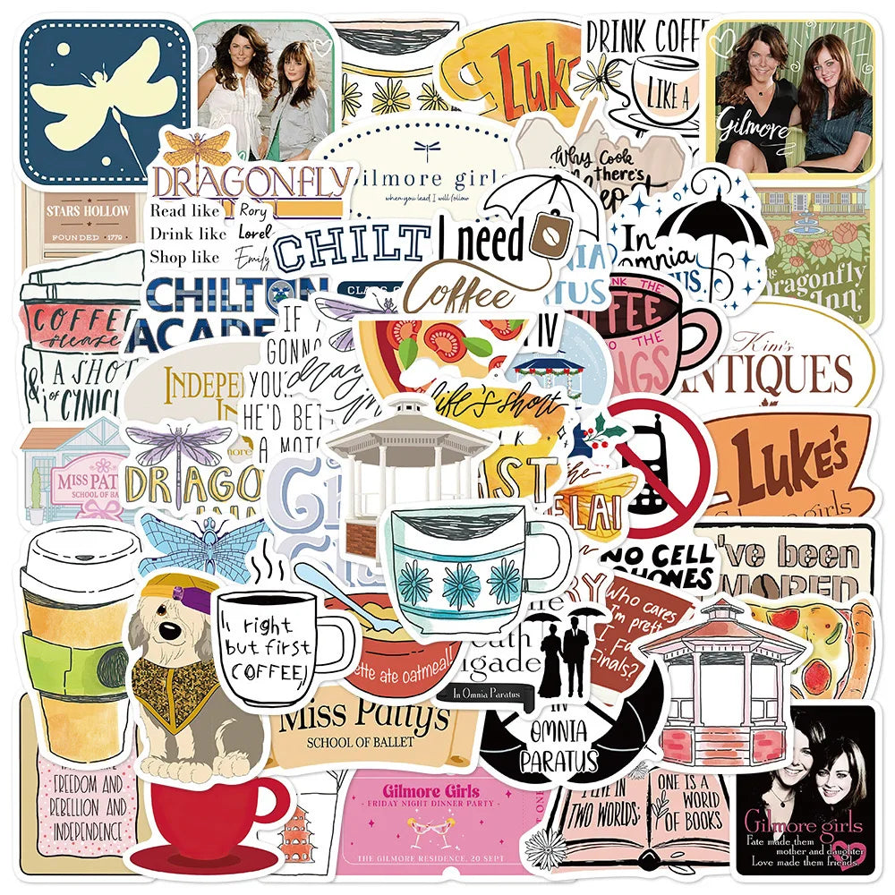 10/52PCS Anime TV Show Gilmore Girls Stickers Cartoon Funny Graffiti Decals Toy Decorative Skateboard Motorcycle Phone Sticker