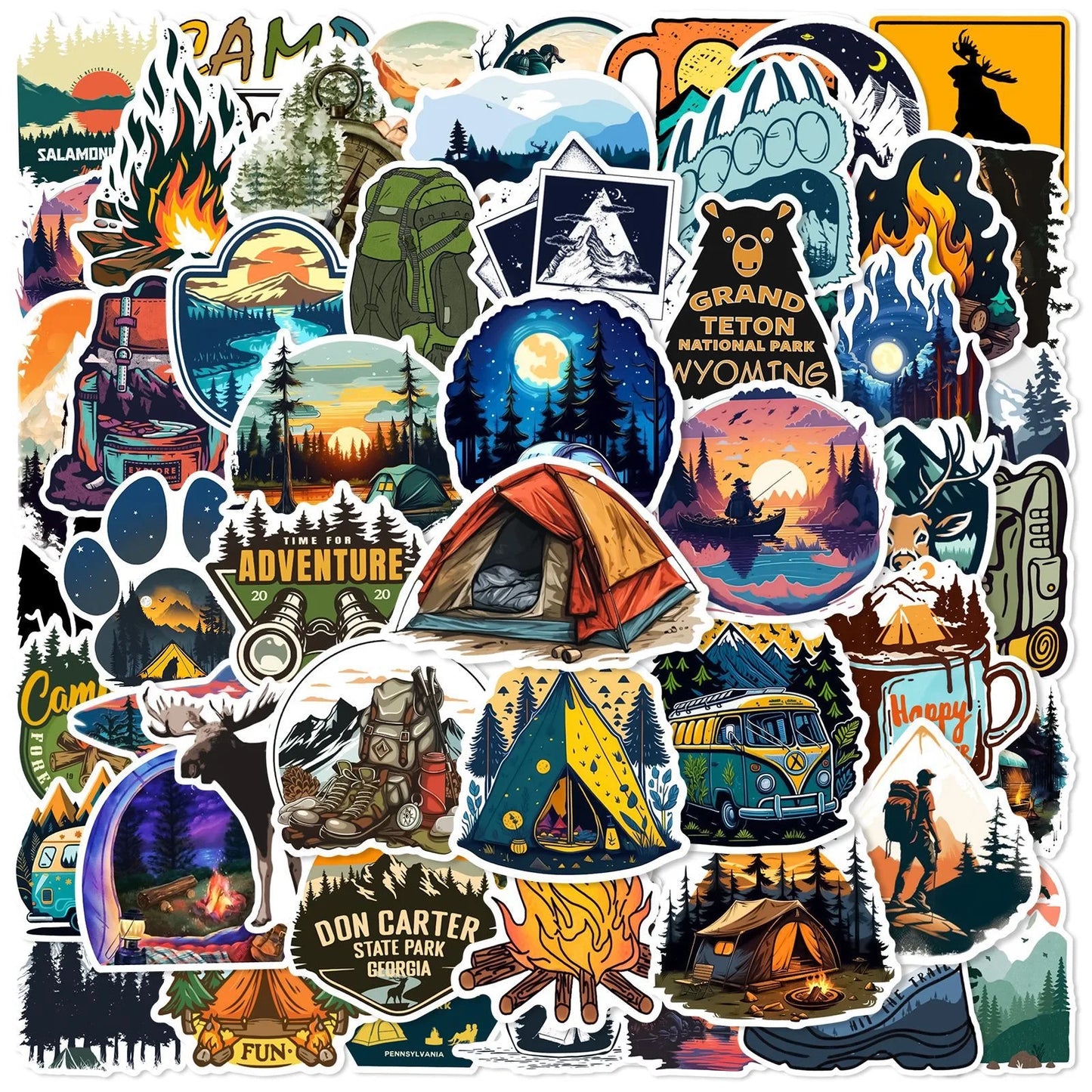 10/50pcs NEW Outdoor Hiking Camping Stickers Vinyl Waterproof Decals DIY Skateboard Laptop Bike Phone Car Travel Luggage Sticker