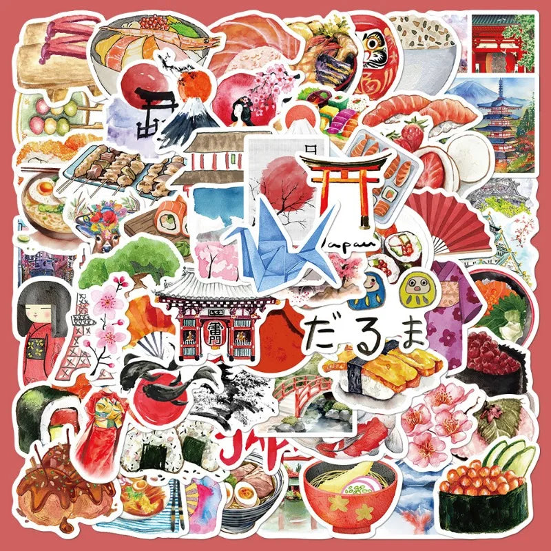 64pcs Cartoon Travel Stickers for Helmet, Wall, Desktop Decoration