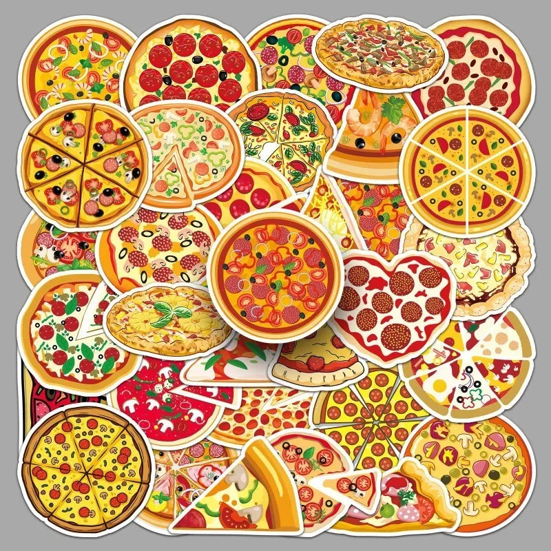 10/50Pcs Colorful Pizza Cartoon Food Personalized Children's Decoration Water Cup Luggage Phone Case Suitcase Waterproof Sticker