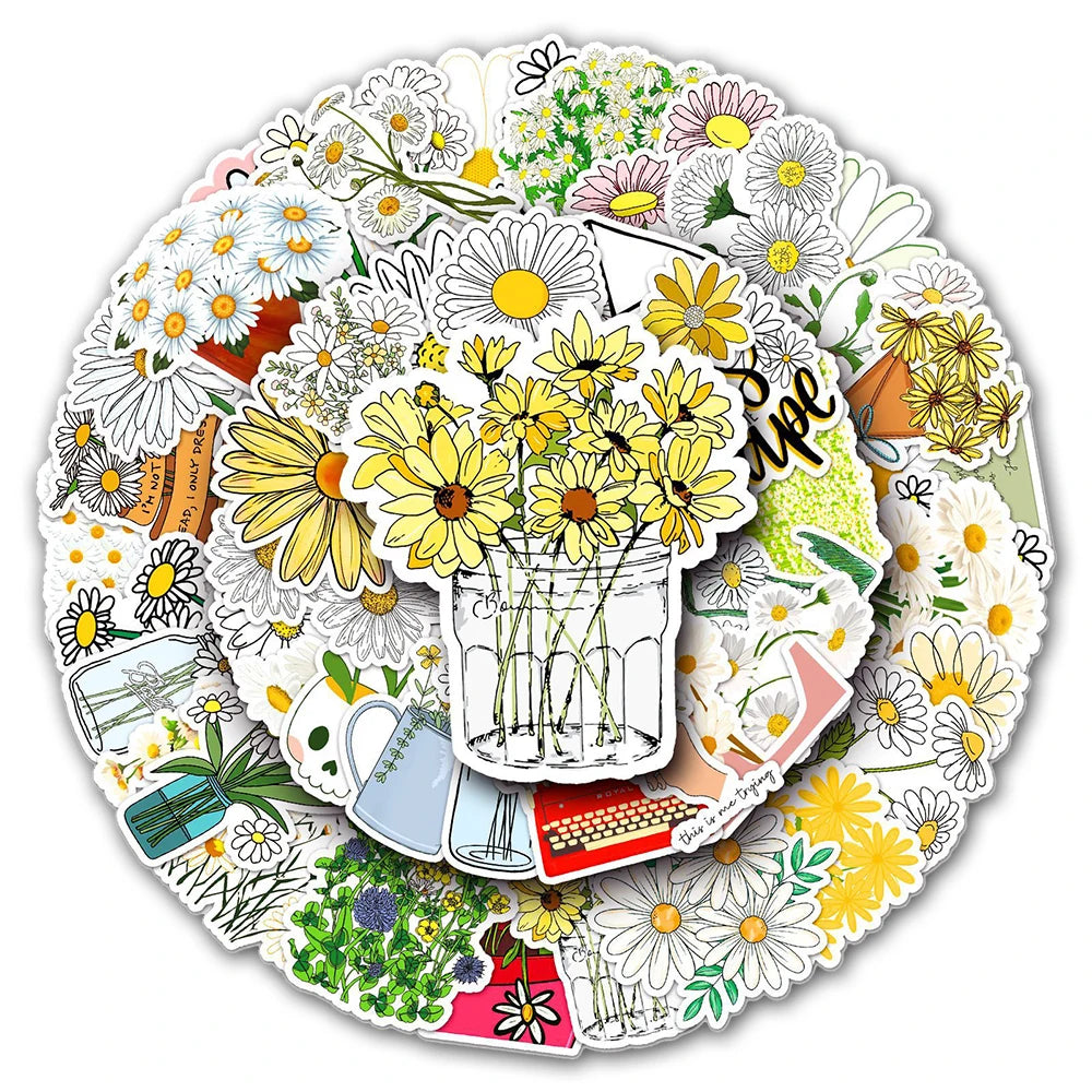 Cartoon Daisy Flower Stickers Decals for Kids DIY Laptop Fridge Guitar Car