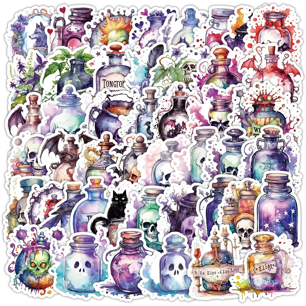 Cartoon Magic Potion Stickers Decals for Laptop Scrapbook Suitcase Fridge Kids Toys