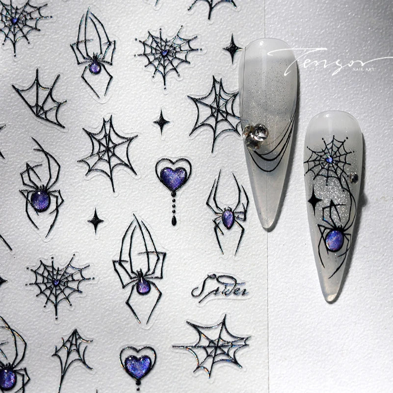 Halloween Nail Art Stickers: Spider, Heart, Star, Snake