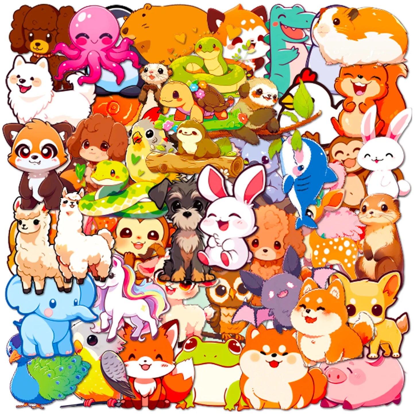 50Pcs Cute Animal Graffiti Stickers for Helmet, Wall, DIY Decoration