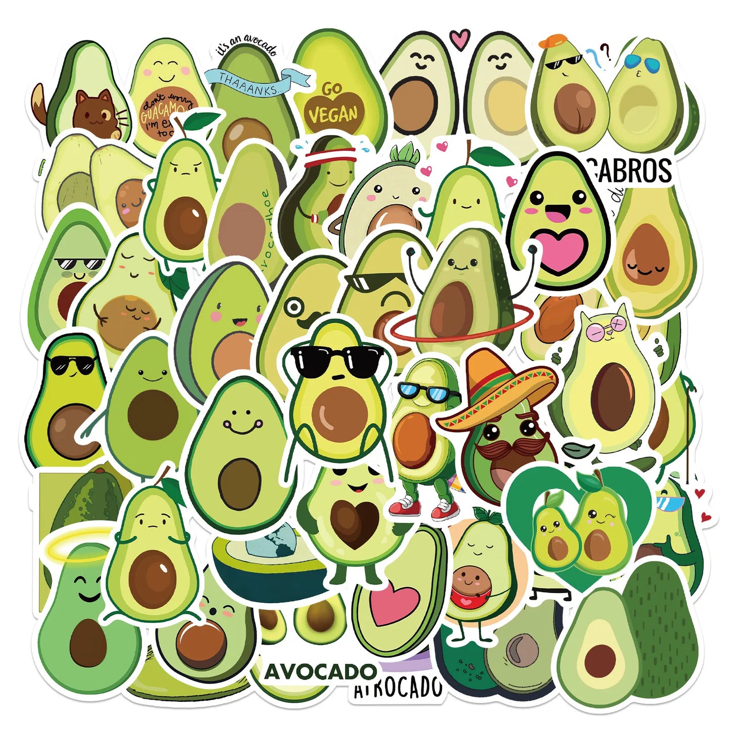 50pcs Avocado Graffiti Stickers for Helmet, Desktop, Wall Decoration