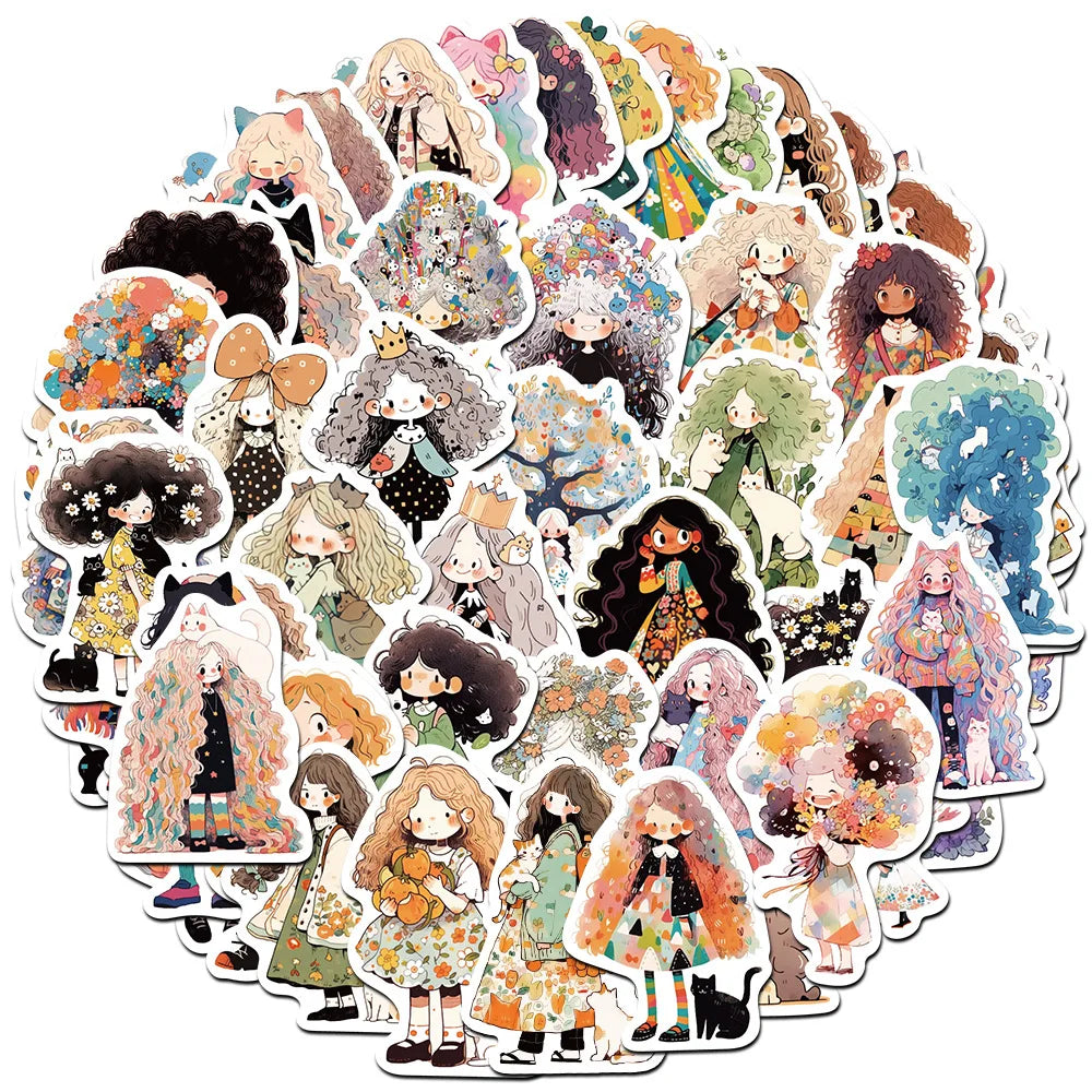 Little Fresh Graffiti Girl Stickers for Suitcase, Skateboard, Laptop, Luggage, Fridge, Phone, Car - 10/30/60pcs