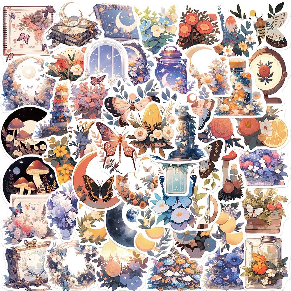10/50pcs Cute Moon Flower Aesthetic Stickers Graffiti Decoration Decals Waterproof Laptop Luggage Motorcycle Car Sticker Toy