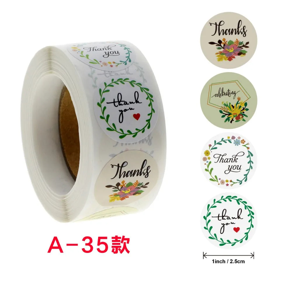 50-500pcs Labels Roll Flower Thank You Stickers 1inch Adhesive Labels Stickers for Gift Decoration Stationery Wrapping Supplies