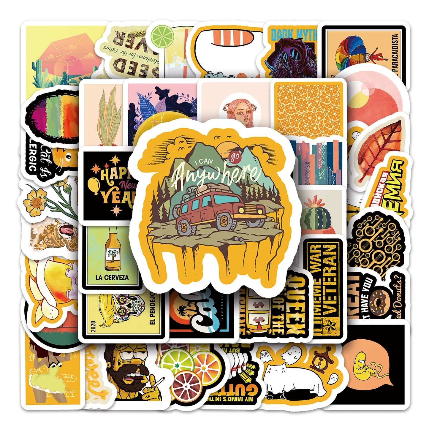 50Pcs Yellow Cartoon Waterproof Vinyl Stickers for Skateboard Snowboard