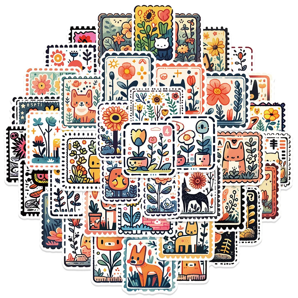 50 Cute Animal Stickers Waterproof Decorative for Notebook, Suitcase, Thermos