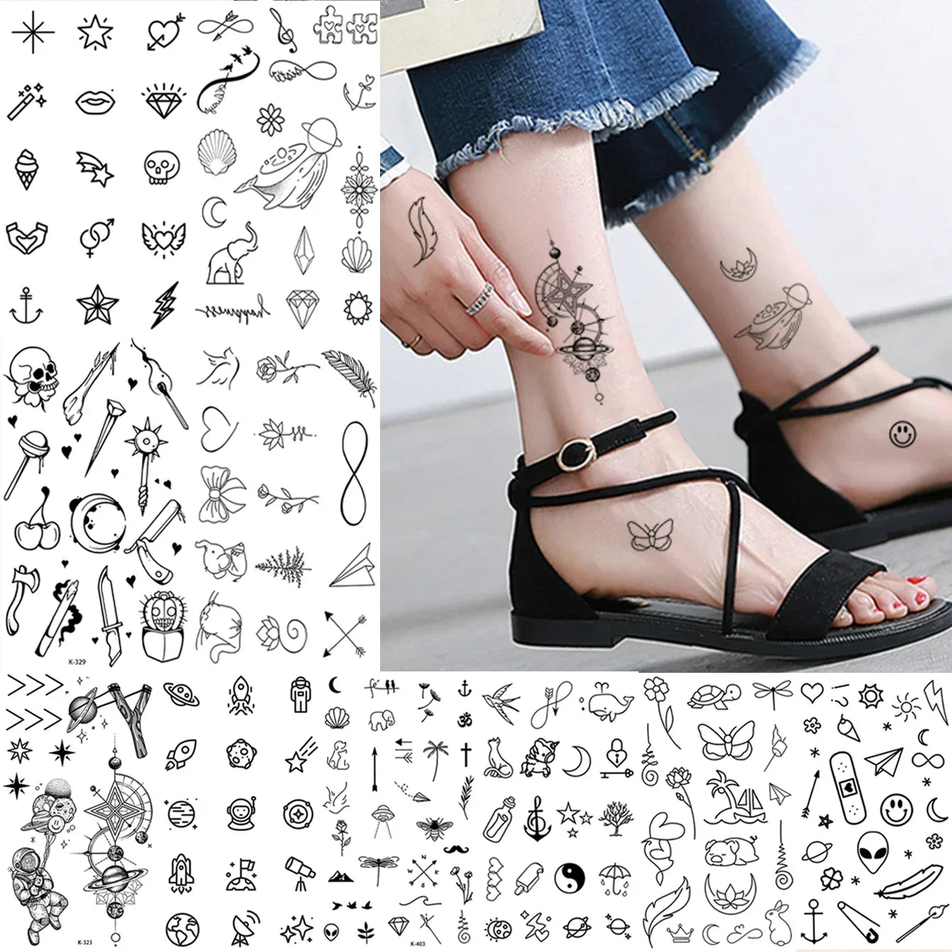 10pcs Waterproof Temporary Tattoo Sticker Dark Wolf Lion Tiger Eagle Snake Deer Skeleton Scorpion Body Art Arm Tattoo Women Men