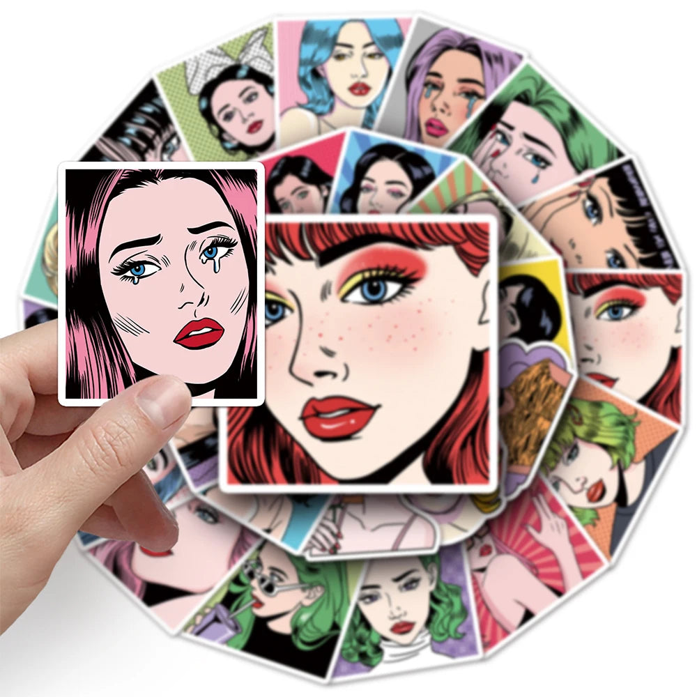 10/30/50pcs Retro Pop Style Girl Anime Stickers Decals Laptop Motorcycle Skateboard Car Phone Guitar Decoration Sticker Kids Toy