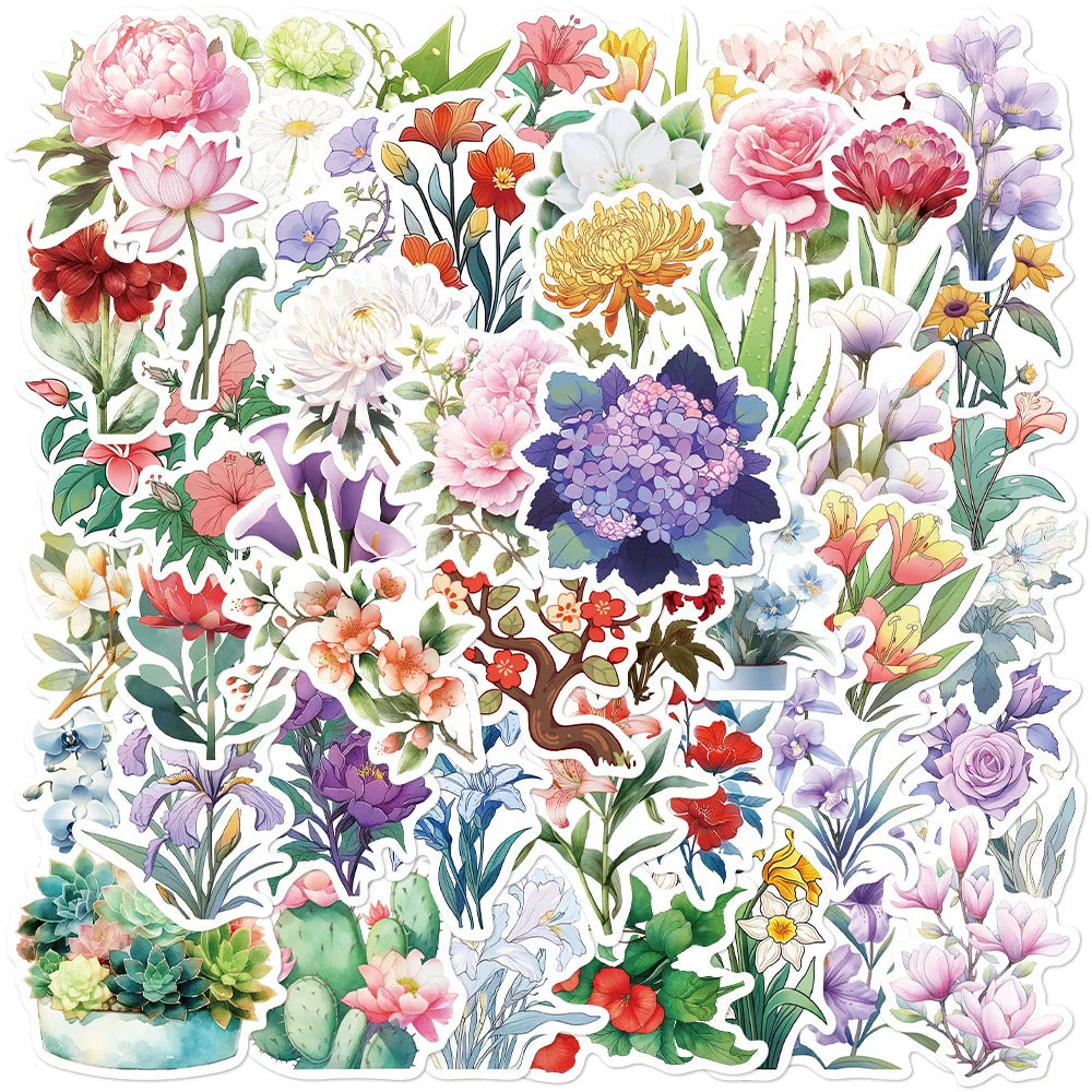 10/50pcs Cute Pretty Flowers Stickers Aesthetic DIY Notebook Diary Travel Luggage Phone Laptop Classic Decals Graffiti Sticker