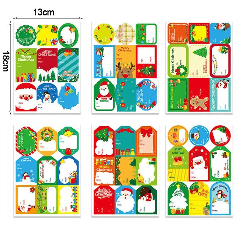 108Pcs/12Sheets Santa Claus Christmas Tree Elk Candy Bag Sealing Sticker Gift Box Name Tags Xmas New Year Present Label Sticker