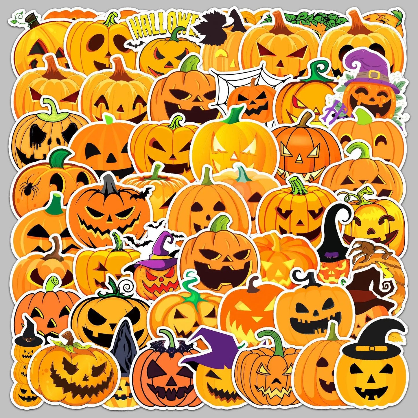 50pcs Horror Pumpkin Head Graffiti Stickers for Helmet, Wall, DIY Decoration