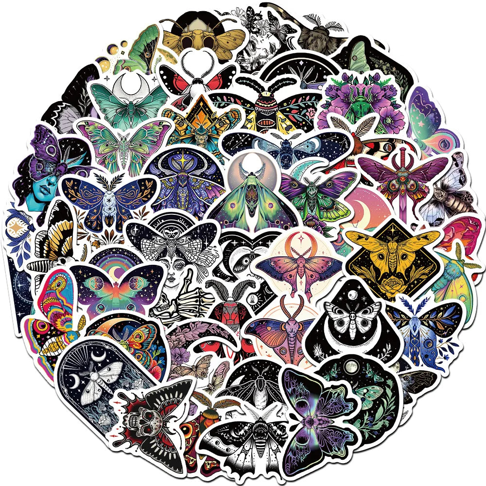 Cute Cartoon Animal Moon Moth Stickers for Laptop Car Fridge DIY Vinyl (10/30/50 Pcs)