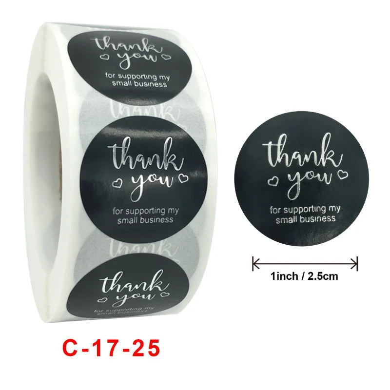 500 Pcs Round Black Thank You Bond Party Adhesive Diy Seal Stickers Decorative Album Diary Cartoon Label Decor