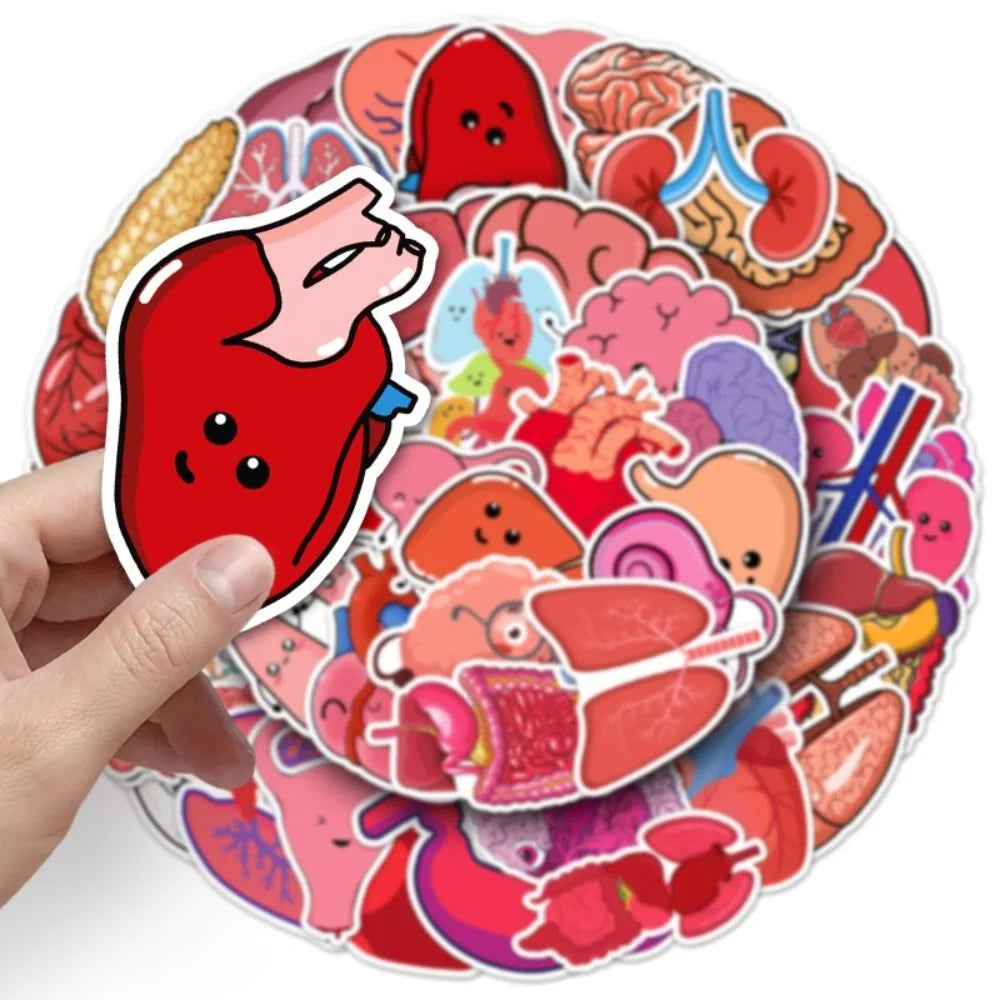 10/50Pcs Cartoon Human Organs Graffiti Stickers Decoration Phone Case Suitcase Luggage Case Sticker Waterproof for Kids Toys