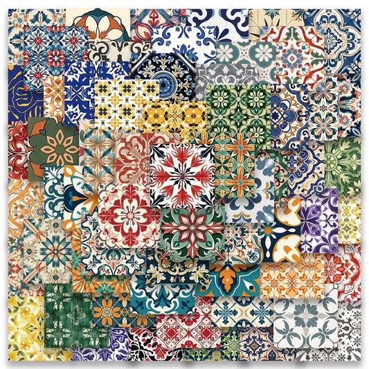 62PCS Vintage Tile Pattern Stickers for Luggage, Skateboard, Laptop, Helmet, Guitar