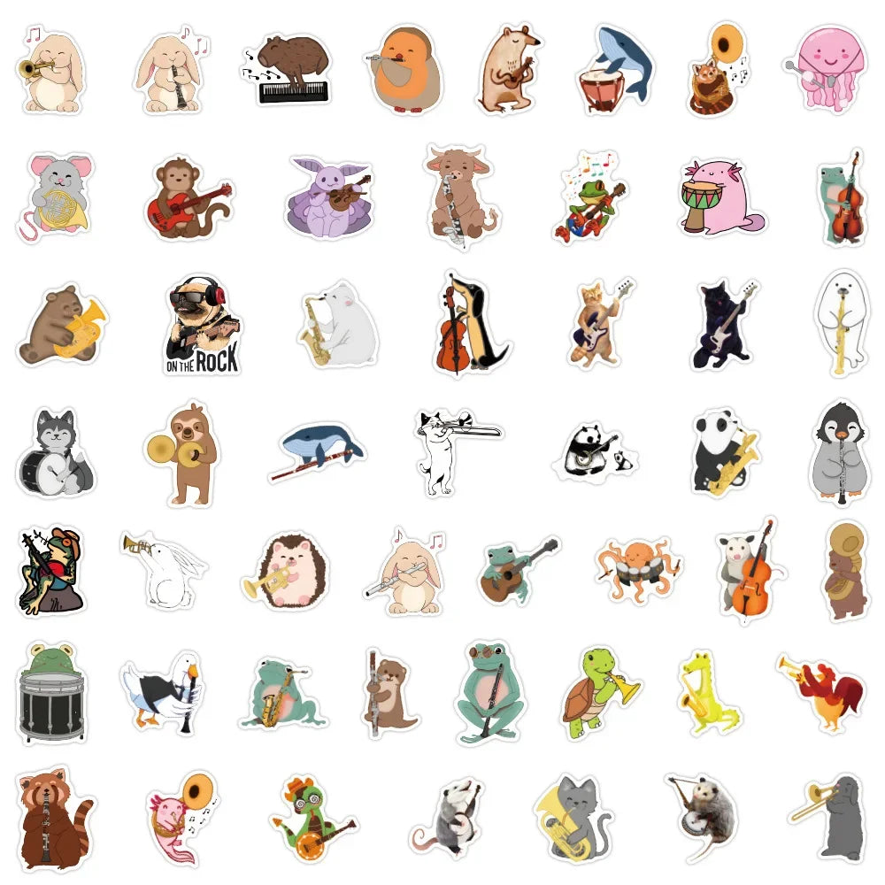 50/100pcs Cute Cartoon Animal Music Band Sticker for DIY Phone Skateboard Guitar Scrapbooking Supplies Stickers Pack Kids Toy