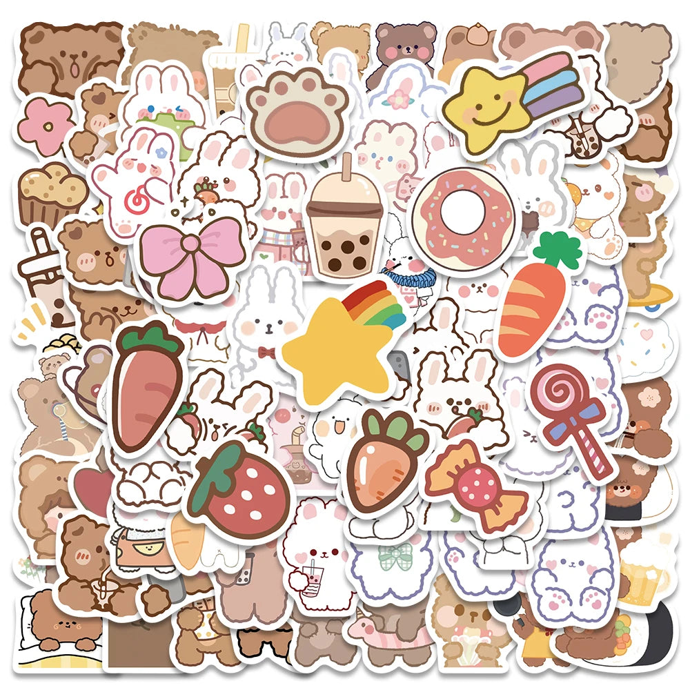 90PCS Cartoon Bunny Bear Stickers for Laptop, Guitar, Luggage, Skateboard, Kids Toys