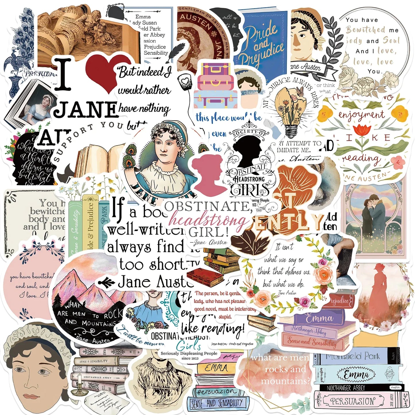 50pcs Jane Austen Stickers for Scrapbook & Laptop