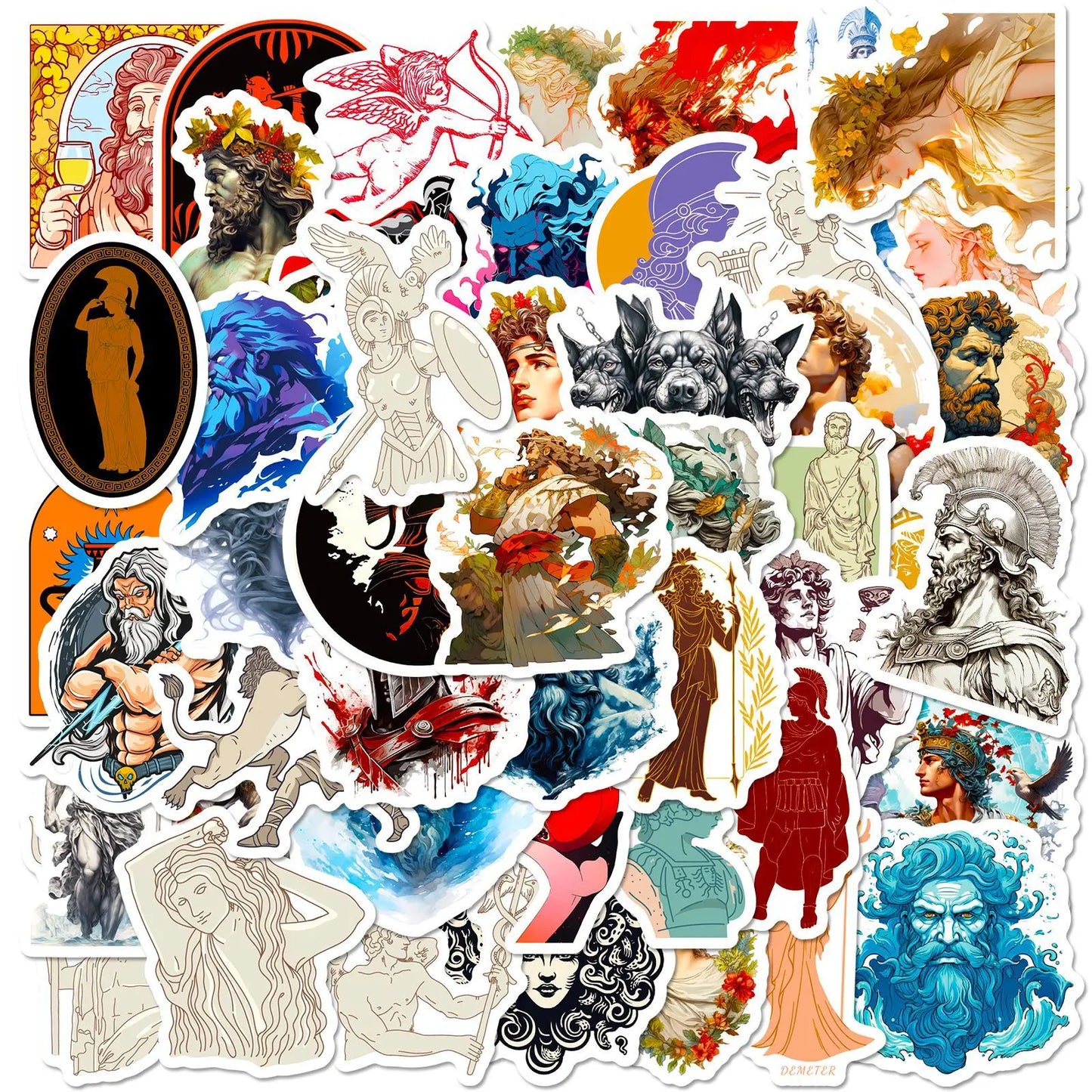 Aesthetic Retro Greek Mythology Stickers: Waterproof for Phone, Laptop, Suitcase, Water Bottle, Notebook, Luggage (10/25/50pcs)