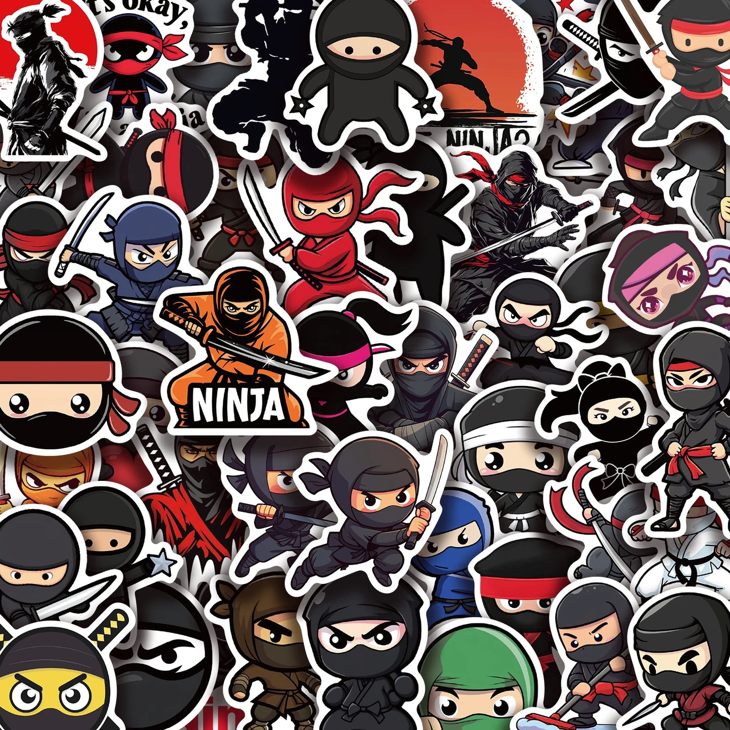 Ninja Anime Stickers for Scrapbook, Motorcycle, Skateboard, Laptop, Phone, Suitcase, Car - 50PCS