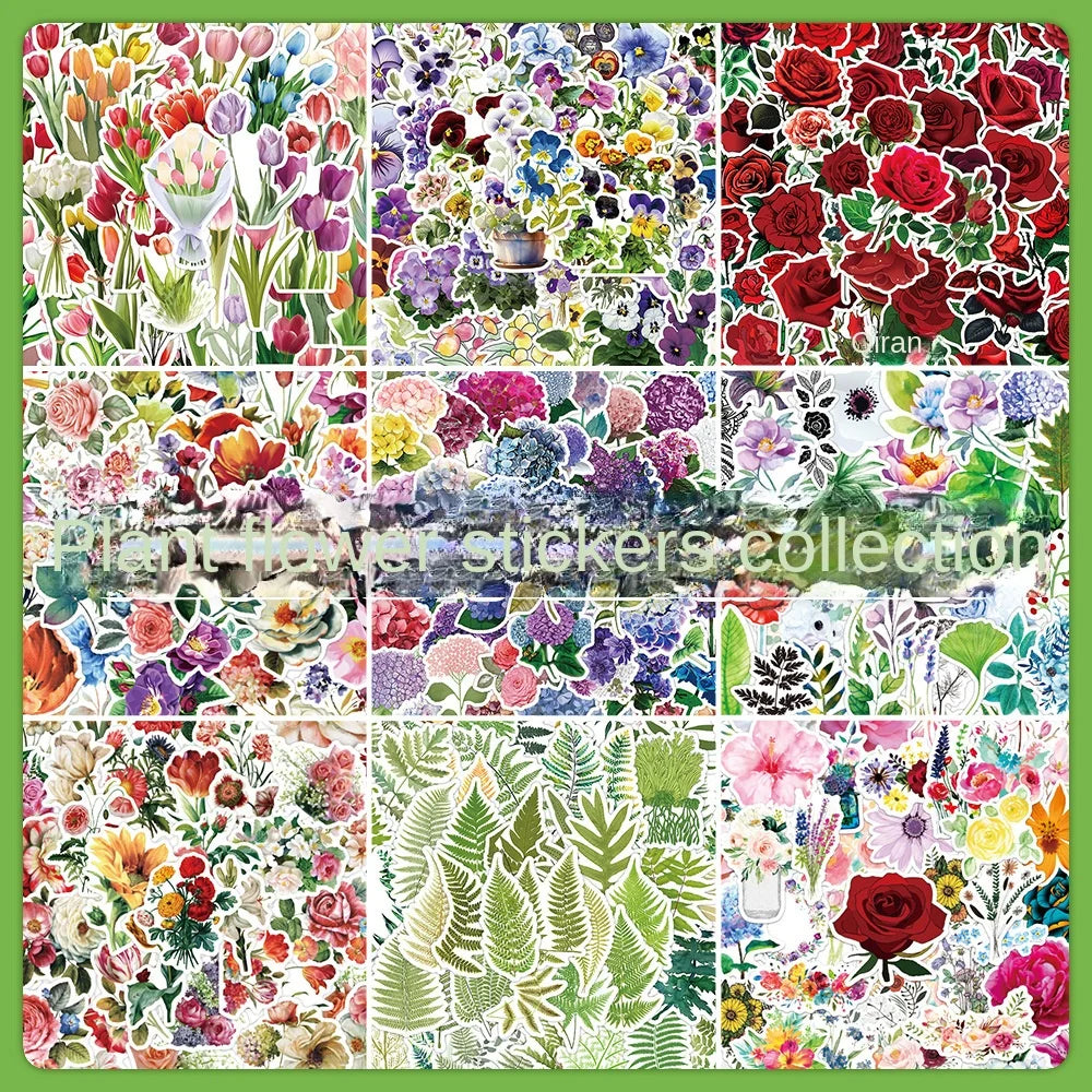 100pcs Cartoon Plant Flower Stickers for Scrapbook, Laptop, Phone, Car, Kids Toys