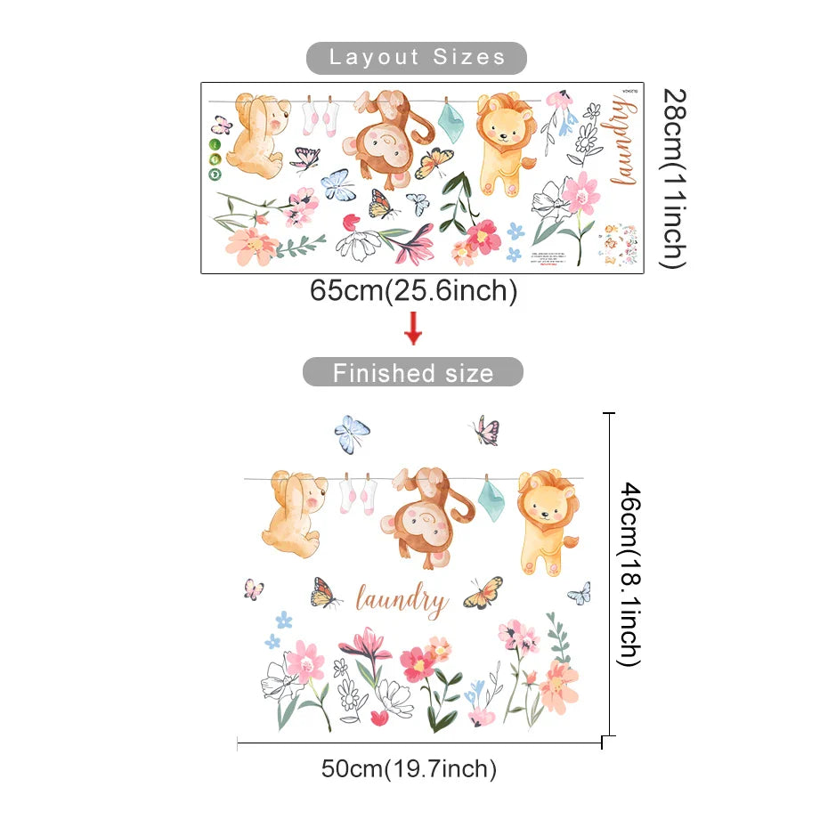 Cartoon Animal Flower Wall Stickers for Kids Room Decor