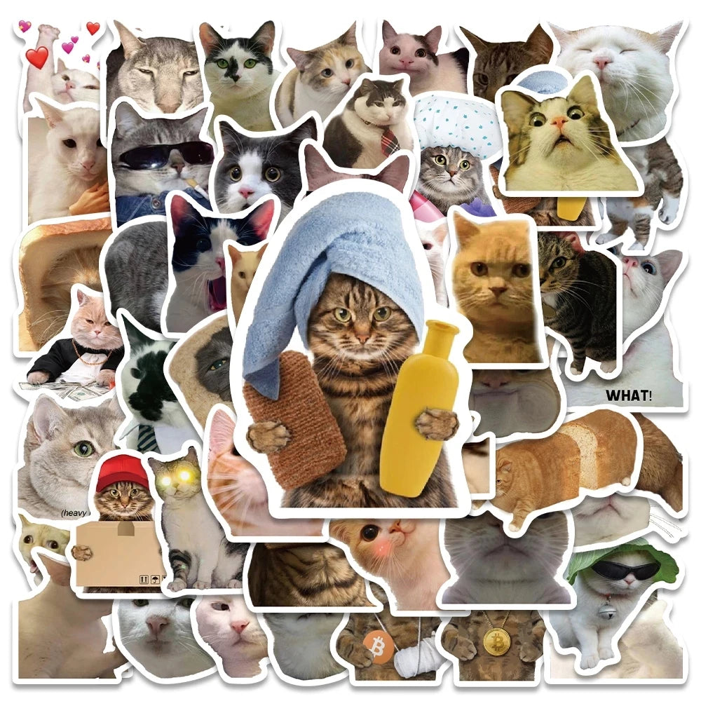 Cute Animal Cat Meme Stickers for Skateboard, Laptop, Phone, Car - Waterproof Decals 10/30/50PCS