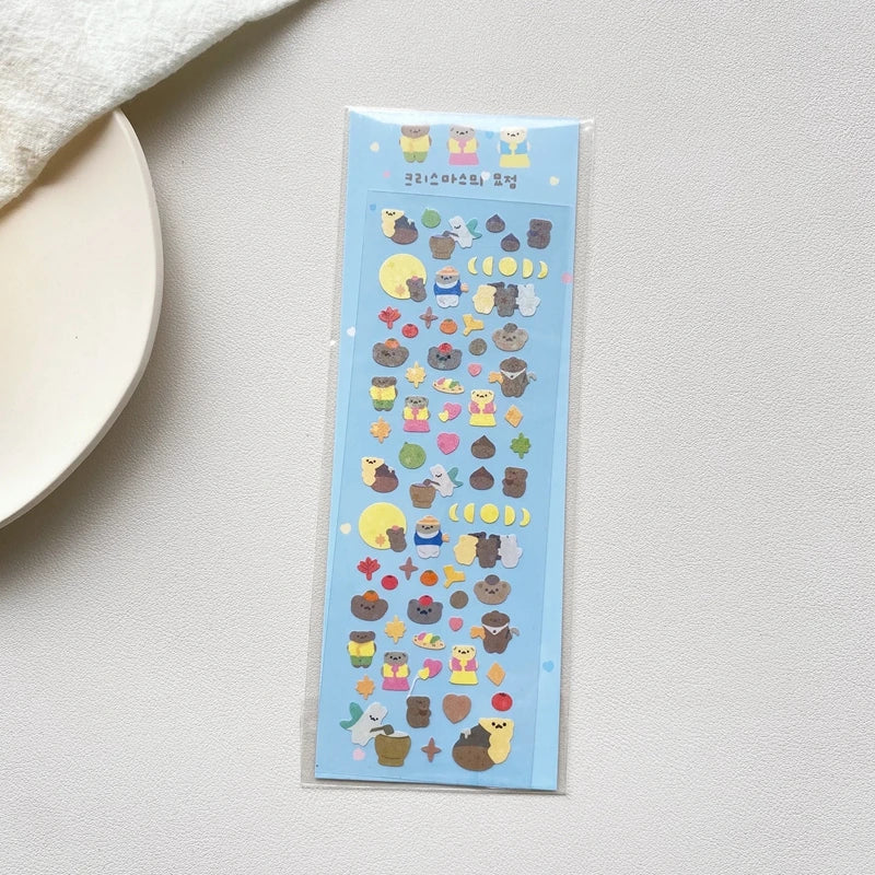 Silver Kawaii Bear Glitter Stickers for Scrapbooking