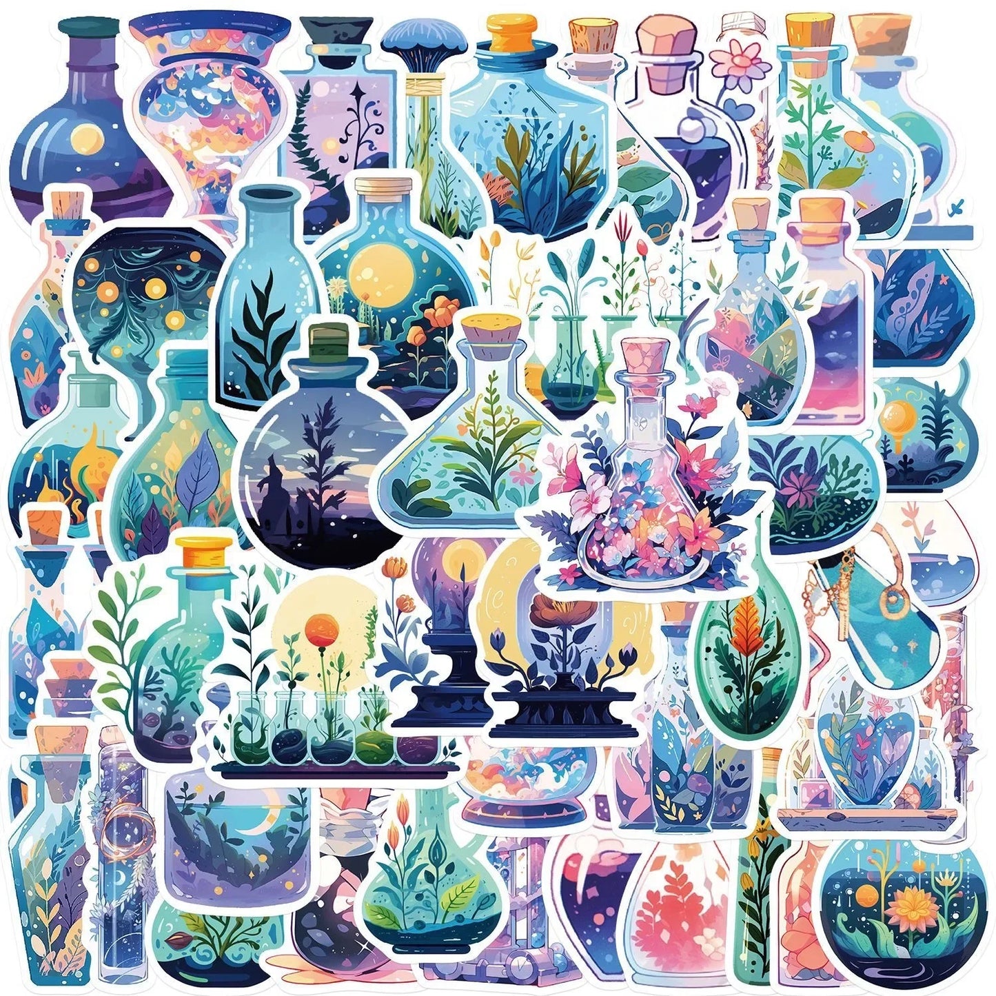 10/50pcs Cute Cartoon Potion Bottle Flower Stickers DIY Scrapbook Luggage Guitar Notebook Phone Car Waterproof Sticker Toy