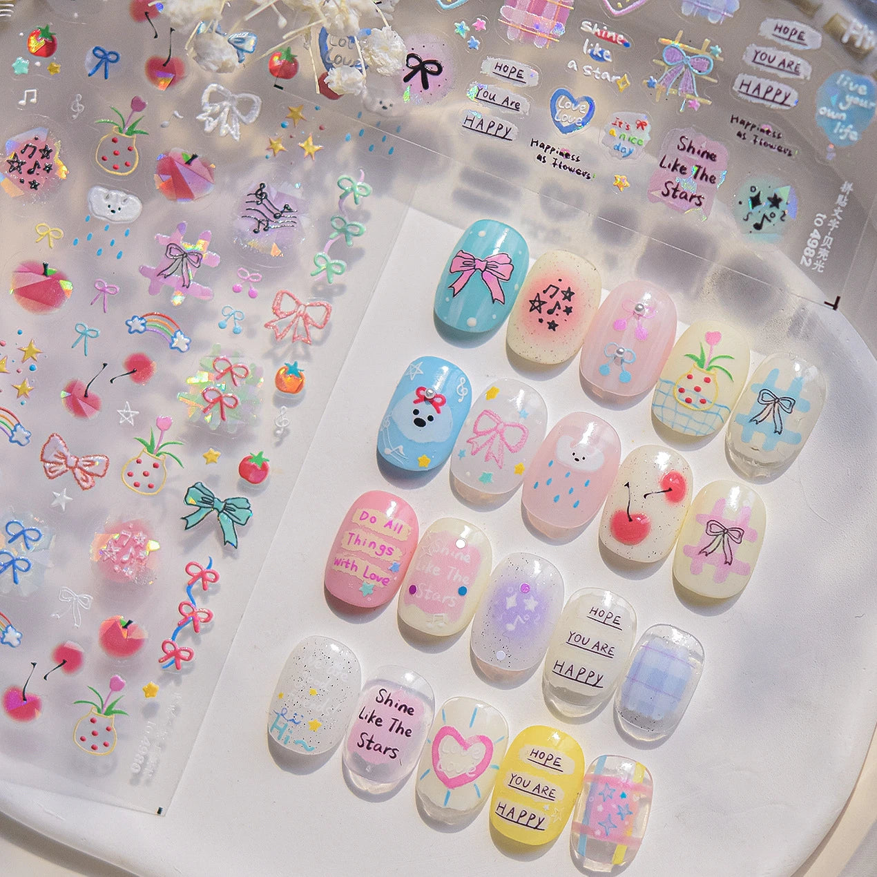 Cherry Fruit Dog Nail Art Stickers - Colorful Cartoon Decals