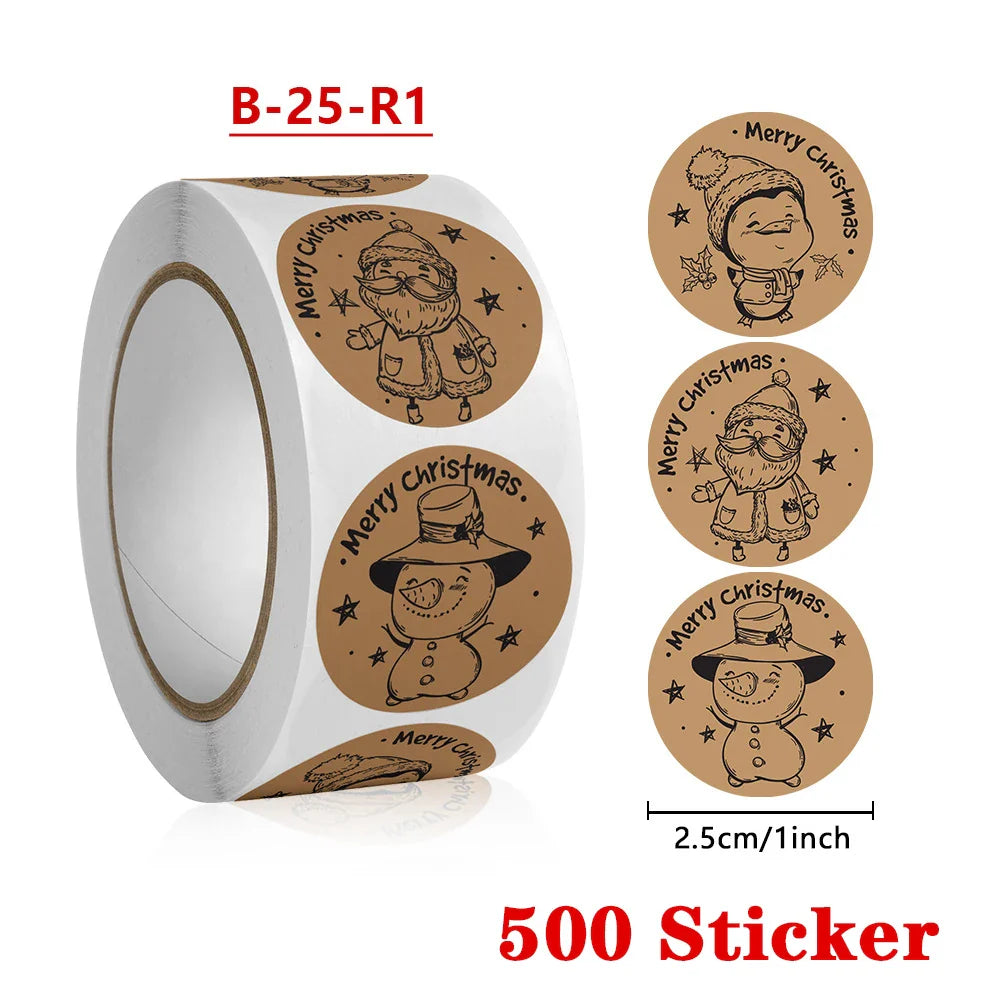 Kraft Paper Merry Christmas Stickers - Holiday Decor & Party Labels